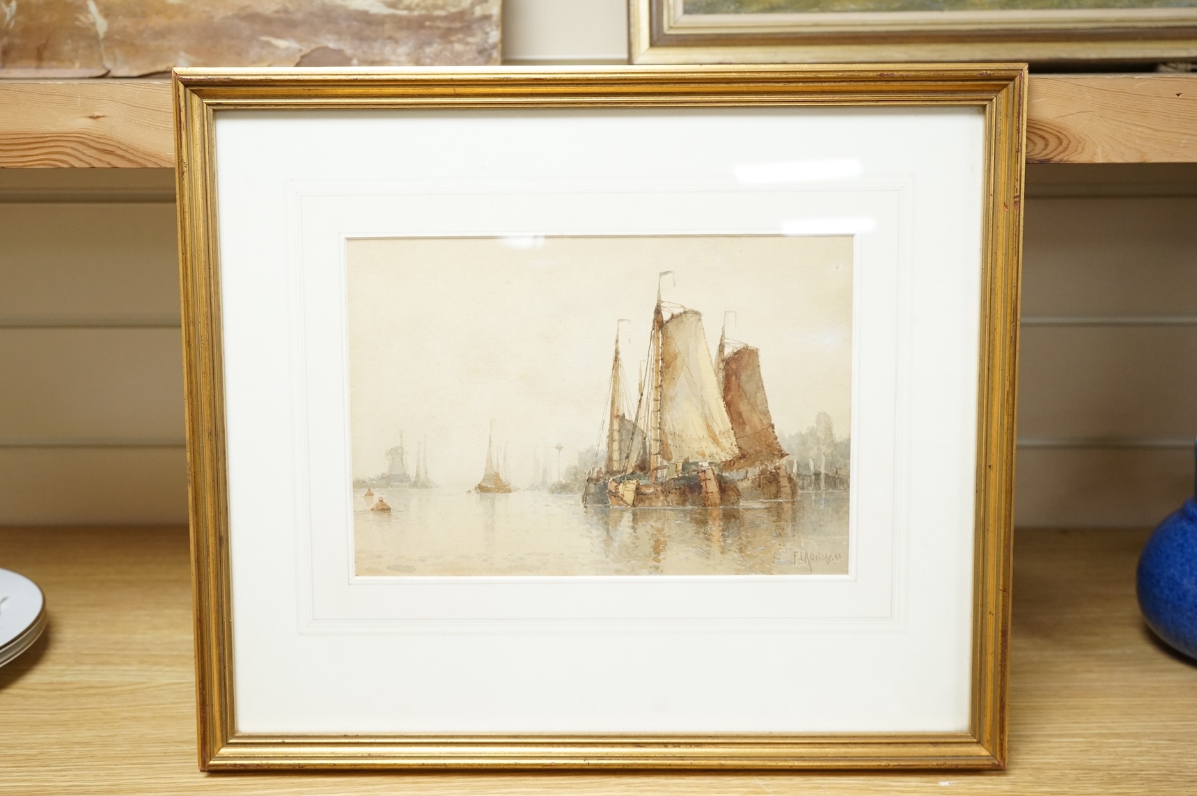 Frederick James Aldridge (1850-1933), watercolour, Fishing boats in a harbour, signed and dated ‘91, 17 x 25cm